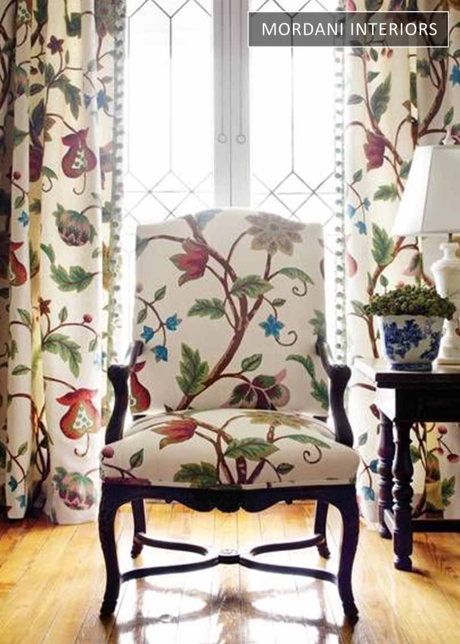 White Jacobean Printed Upholstery